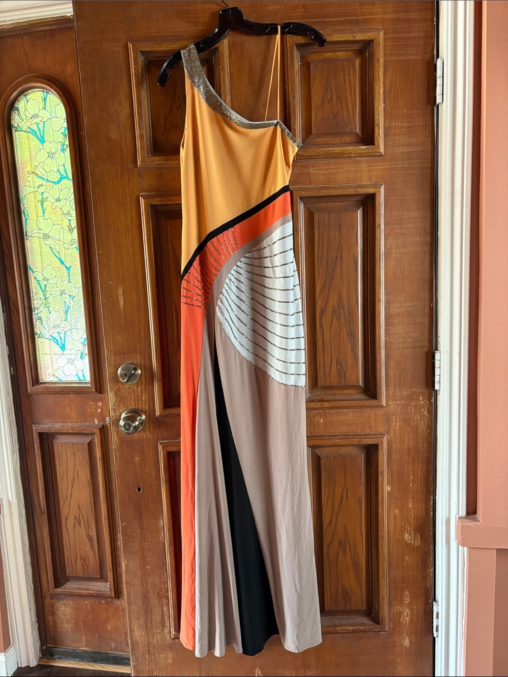 One-Shoulder Y2K Colorblock Mignon Beadsd Maxi Dress
